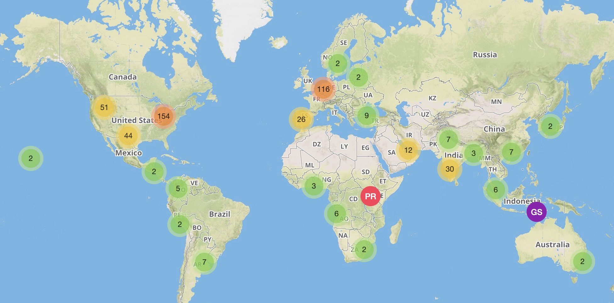 Carte des clients dans le monde